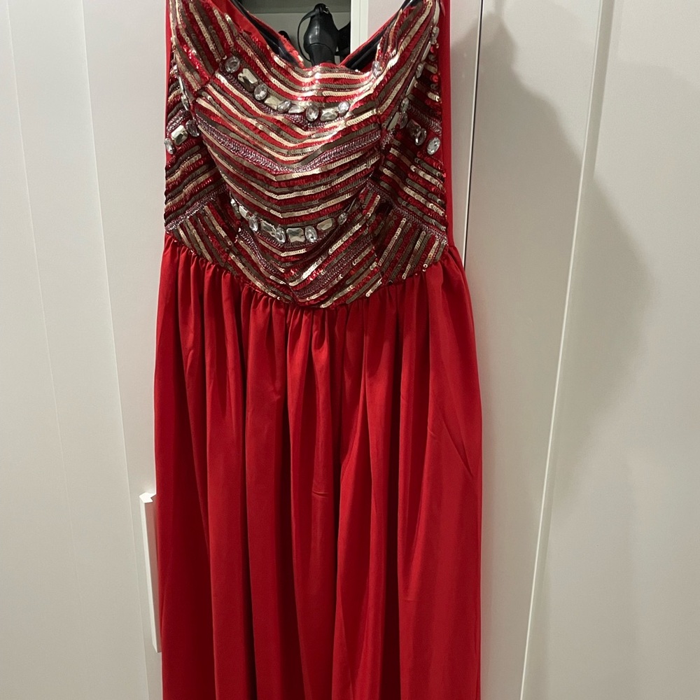 Sequin + Jeweled Strapless Maxi Dress